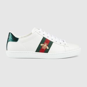 Gucci White Sneakers with Green and Red Stripe